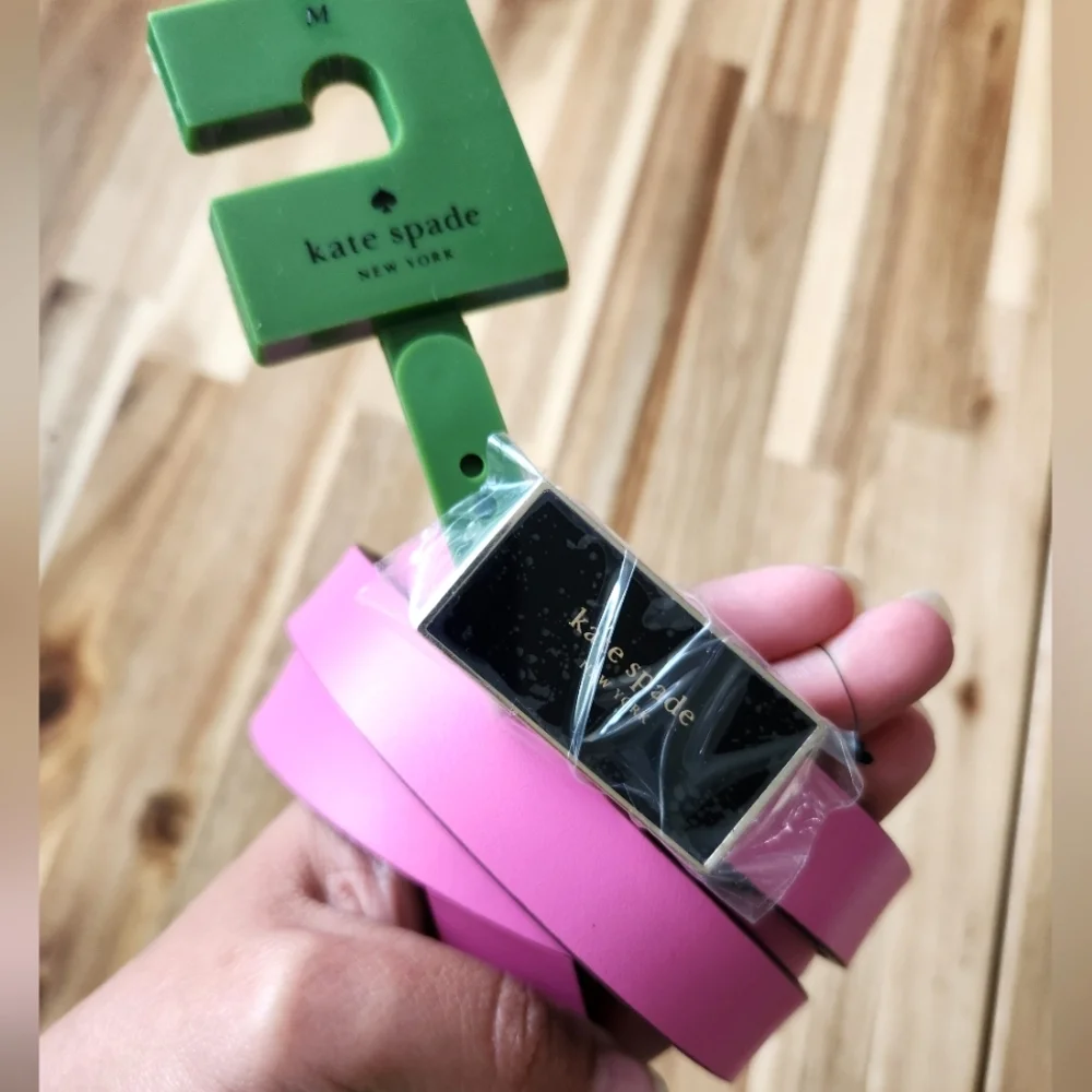 🩷 NWT! - Kate Spade Pink Genuine Leather Belt With Black Buckle -  Size Medium - Picture 2 of 6